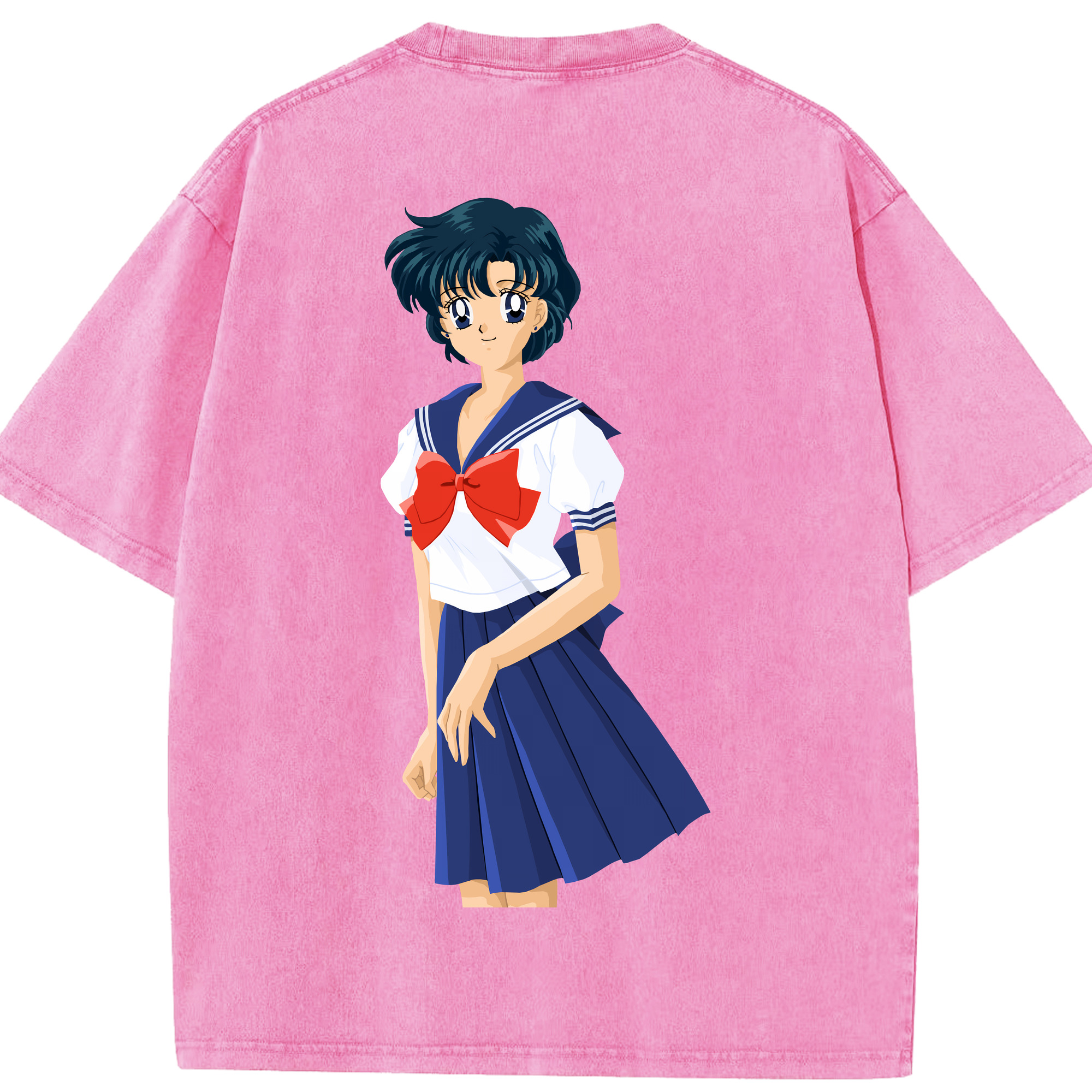 （画像用） 美少女戦士セーラームーン 水野 亜美 みずの あみ Sailor Moon Mizuno Ami 綿100% ヴィンテージ風 半袖Tシャツ（背面プリント）